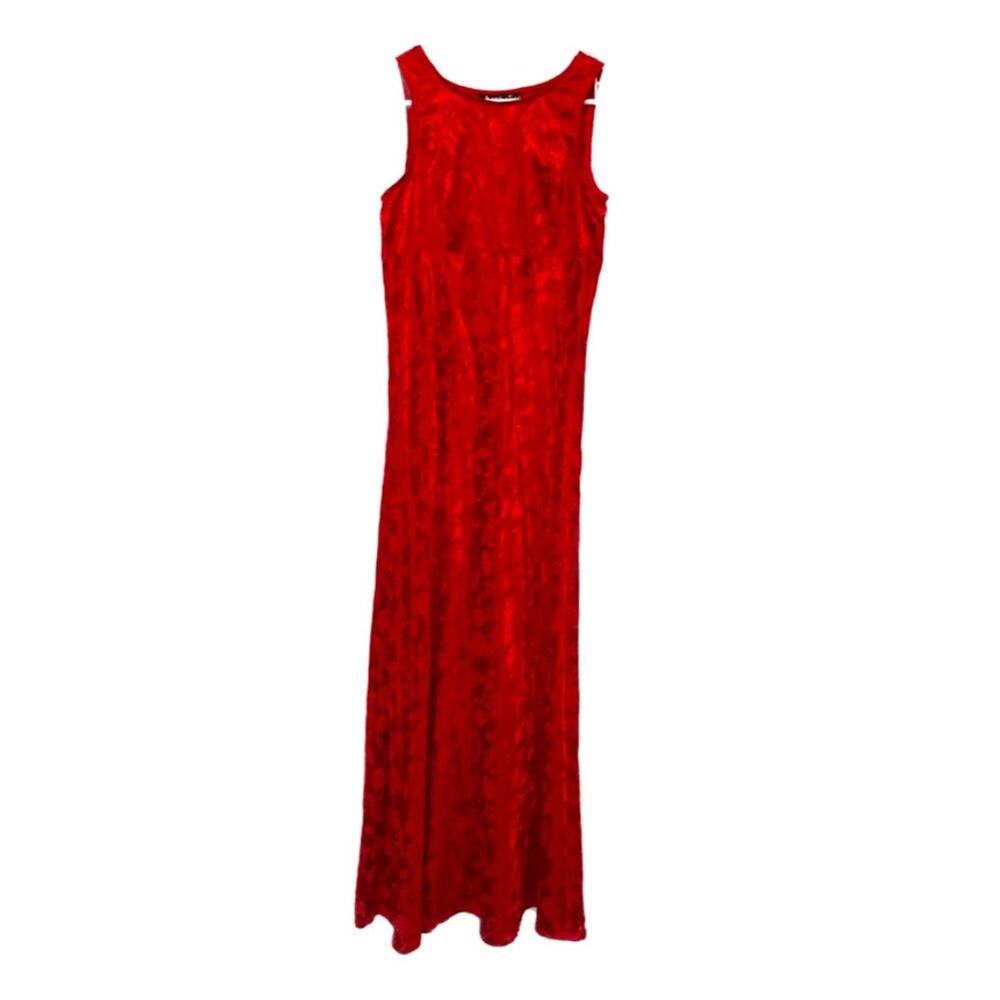 All That Jazz Red Brocade Satin Sleeveless Dress